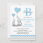 Invitation Moderne Blue Grey Chevron Elephant BABY SHOWER gar (Devant)