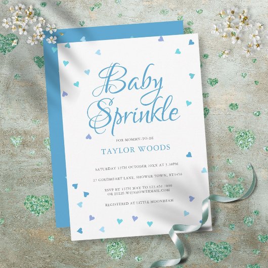 Invitation Moderne Blue Love Hearts Baby Boy Sprinkle Douche
