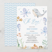 Invitation Moderne Blue Oh Boy Under Sea Baby shower (Devant / Derrière)