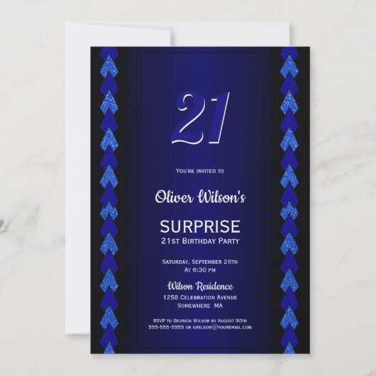 Invitation Moderne Blue Surprise 21e fête d'anniversaire (Devant)