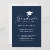 Invitation Moderne Blue White Calligraphie Photo Graduation (Dos)