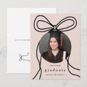 Invitation moderne Blush Bow One Photo Graduation (Devant / Derrière)