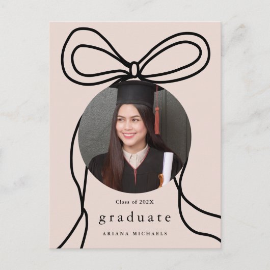 Invitation moderne Blush Bow One Photo Graduation (Devant)