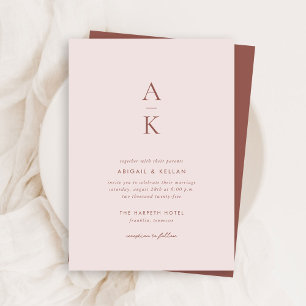 Invitation Moderne Blush Brown Monogramme Earth Tone Mariage