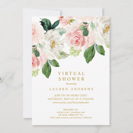 Invitation Moderne Blush Gold Virtual Bride ou Baby shower (Devant)