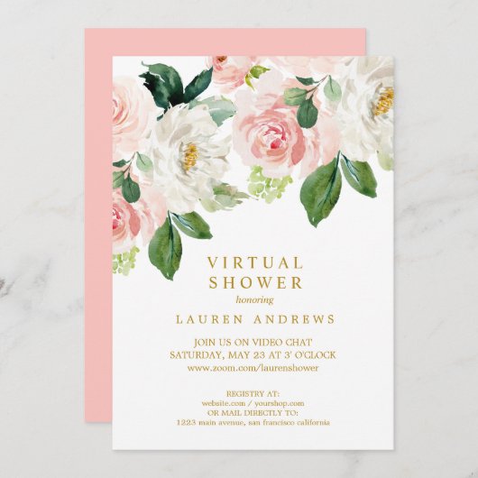 Invitation Moderne Blush Gold Virtual Bride ou Baby shower (Devant / Derrière)