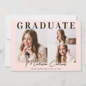 Invitation Moderne Blush Pink 3 Photo Graduation Party (Devant)