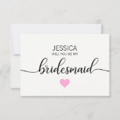 Invitation Moderne Blush PINK Coeur Serez-vous ma servante d' (Devant)