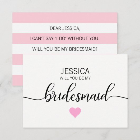 Invitation Moderne Blush PINK Coeur Serez-vous ma servante d' (Devant / Derrière)