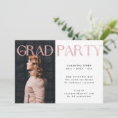 Invitation Moderne Blush Pink Foil Grad Photo Party Invitatio (Debout devant)