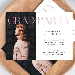 Invitation Moderne Blush Pink Foil Grad Photo Party Invitatio