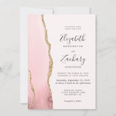 Invitation Moderne Blush Pink Gold Agate QR Code Mariage (Devant)