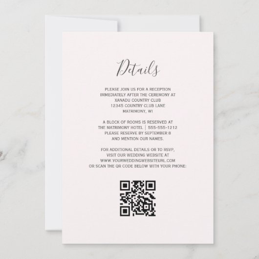 Invitation Moderne Blush Pink Gold Agate QR Code Mariage (Dos)