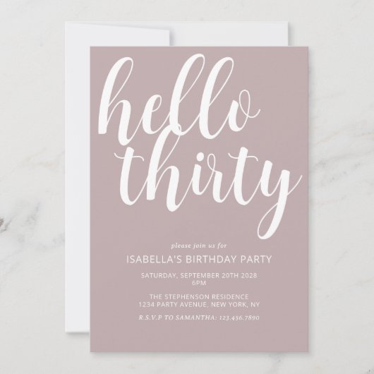 Invitation Moderne Blush rose blanc 30e anniversaire Script (Devant)