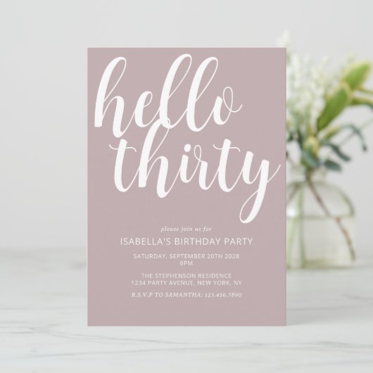 Invitation Moderne Blush rose blanc 30e anniversaire Script (Debout devant)