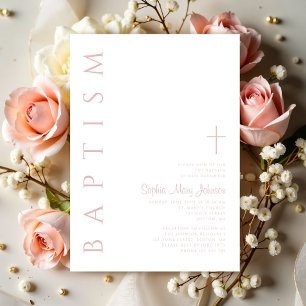 Invitation Moderne Blush rose Croix religieuse Baptême de fil