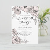 Invitation Moderne Blush Rose Flower Sweet 16 Party Invitatio (Debout devant)