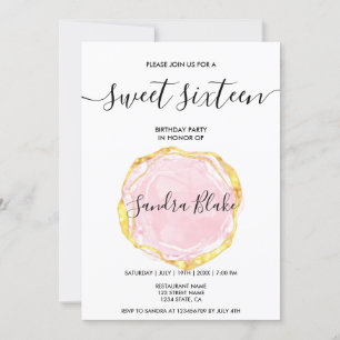 Invitation Moderne Blush Rose Girly Trendy Sweet 16 Invitatio