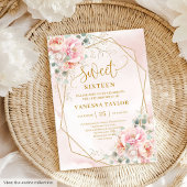 Invitation Moderne Blush Rose Sage Or Floral Sweet 16 Invitat