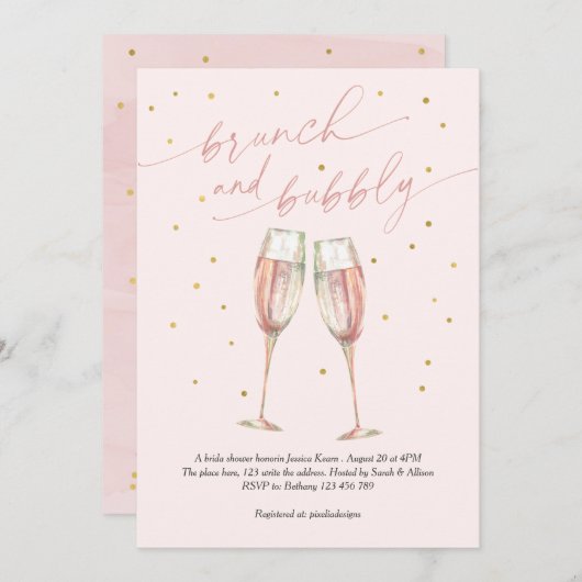 Invitation moderne blush simple pop the bubbly, chic champagn (Devant / Derrière)