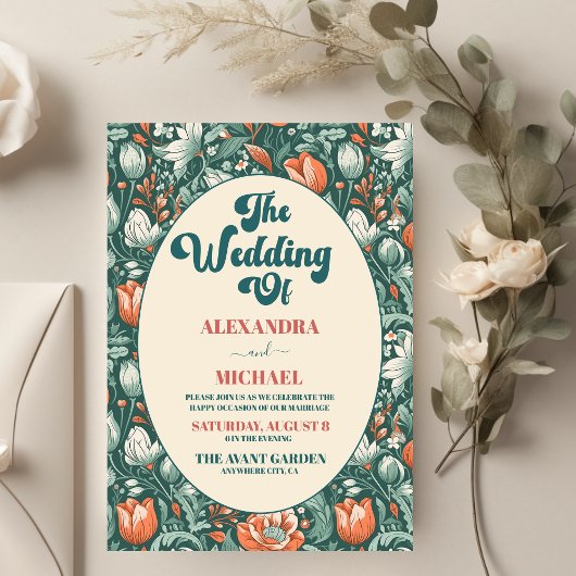Invitation Moderne Bohème Chic Rétro Fleurs Mariage