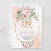 Invitation Moderne Bohème Fleurie pour 90e Anniver (Devant)