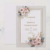 Invitation Moderne Boho Baies Séchées Rouge Feuille d'Éventai (Devant / Derrière)
