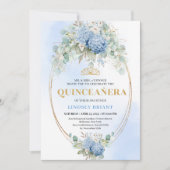 Invitation moderne boho bleu floral or pour les 15 (Devant)