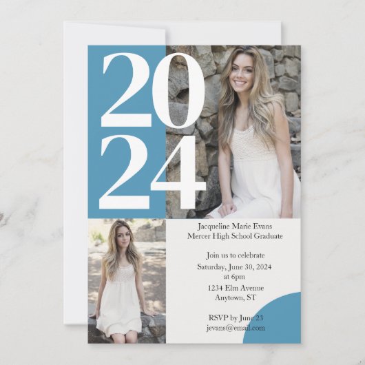 Invitation Moderne Boho Blue 2 Photo Graduation (Devant)