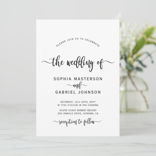 Invitation Moderne Boho Chic Calligraphie Script Mariage (Debout devant)
