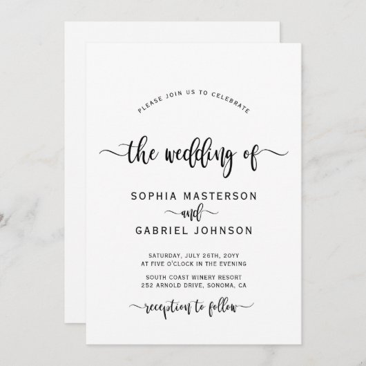 Invitation Moderne Boho Chic Calligraphie Script Mariage (Devant / Derrière)