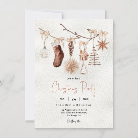 Invitation Moderne Boho Fête de Noël Branche (Devant)