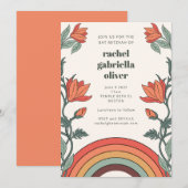 Invitation Moderne Boho Floral Arc-en-ciel Bar Mitzvah Corail (Devant / Derrière)