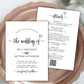 Invitation Moderne Boho Heart Calligraphy QR Code Mariage
