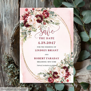 Invitation Moderne Boho Merlot Blush Or Floral Save the Date