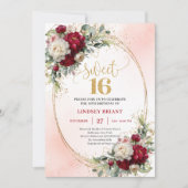 Invitation Moderne Boho Merlot Or Florale Sweet Seize 16ème (Devant)
