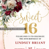 Invitation Moderne Boho Merlot Or Florale Sweet Seize 16ème