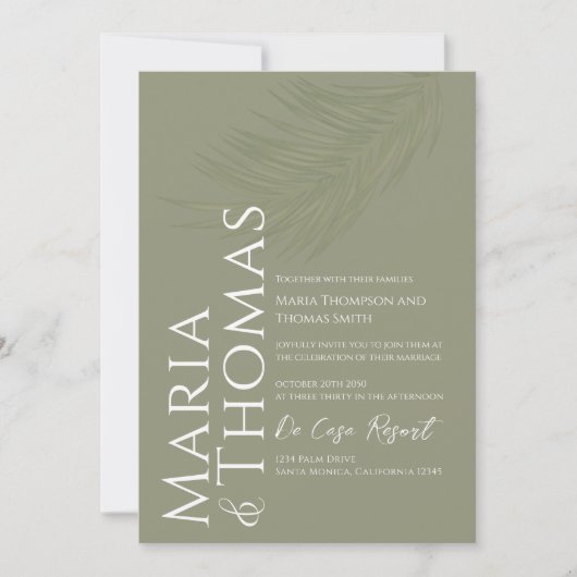 Invitation Moderne Boho Palm Leaf Botanique Tropical Vert (Devant)