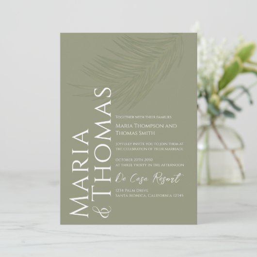 Invitation Moderne Boho Palm Leaf Botanique Tropical Vert (Debout devant)