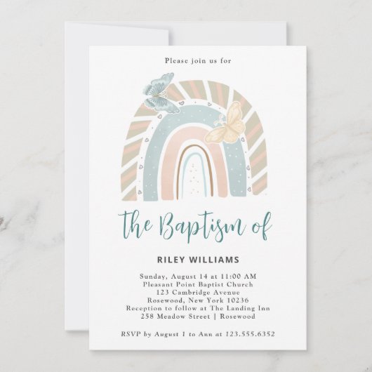 Invitation moderne Boho Rainbow Baptism (Devant)