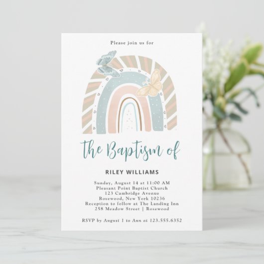 Invitation moderne Boho Rainbow Baptism (Debout devant)
