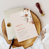Invitation moderne boho terracotta pampas herbe mariage