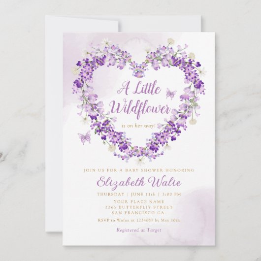 Invitation Moderne Boho Une Petite Fille Fleur Sauvage Baby S (Devant)