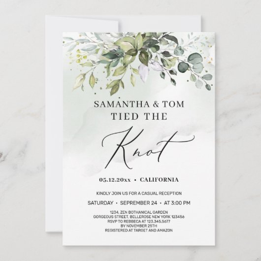 Invitation Moderne boho verdure feuillage a fait le noeud eng (Devant)