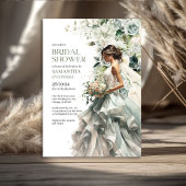 Invitation Moderne boho vert eucalyptus mariée avec voile