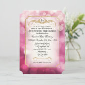 Invitation Moderne Bokeh Scintillement Rose Pailleté Quincean (Debout devant)