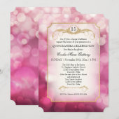 Invitation Moderne Bokeh Scintillement Rose Pailleté Quincean (Devant / Derrière)