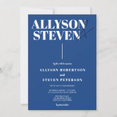 Invitation moderne bold names script bleu photo mariage (Devant)