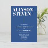 Invitation moderne bold names script bleu photo mariage (Debout devant)