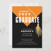 Invitation Moderne Bold Orange Casquette Graduatio (Devant)